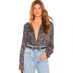 Free People Long Sleeve Bodysuit Ladylike Printed Black/Red Small New